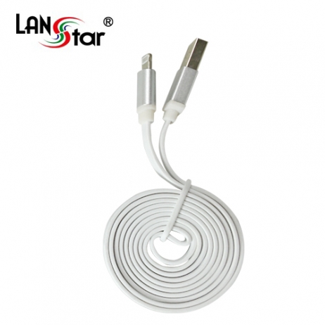 아이폰5/6 USB TO 라이트닝 8핀 평면 충전 데이타 실버메탈 케이블 1M