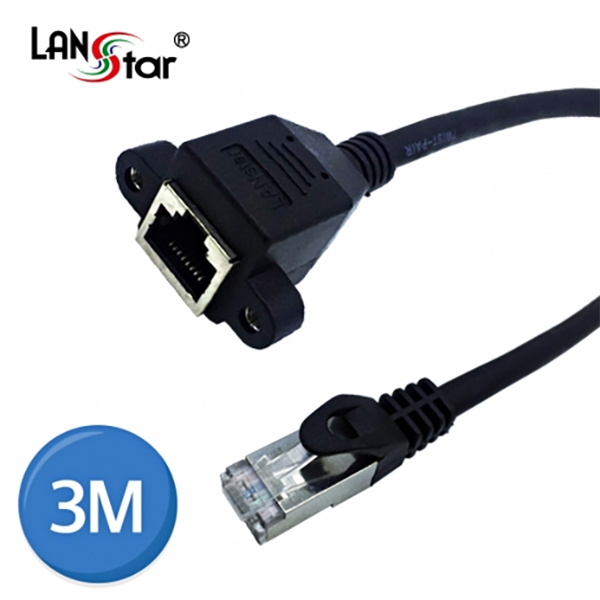 랜연장 판넬형 케이블, CAT.7 S/FTP, Screw, 연장 M-F 3M 검정