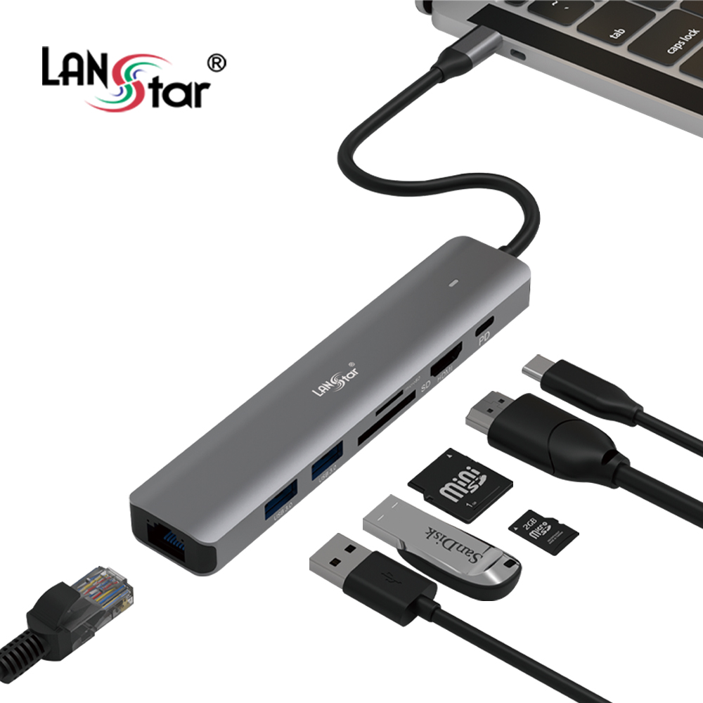 Type C 7in1 멀티허브, HDMI2.0 / PD100W / Giga LAN / SD,TF / USB3.0