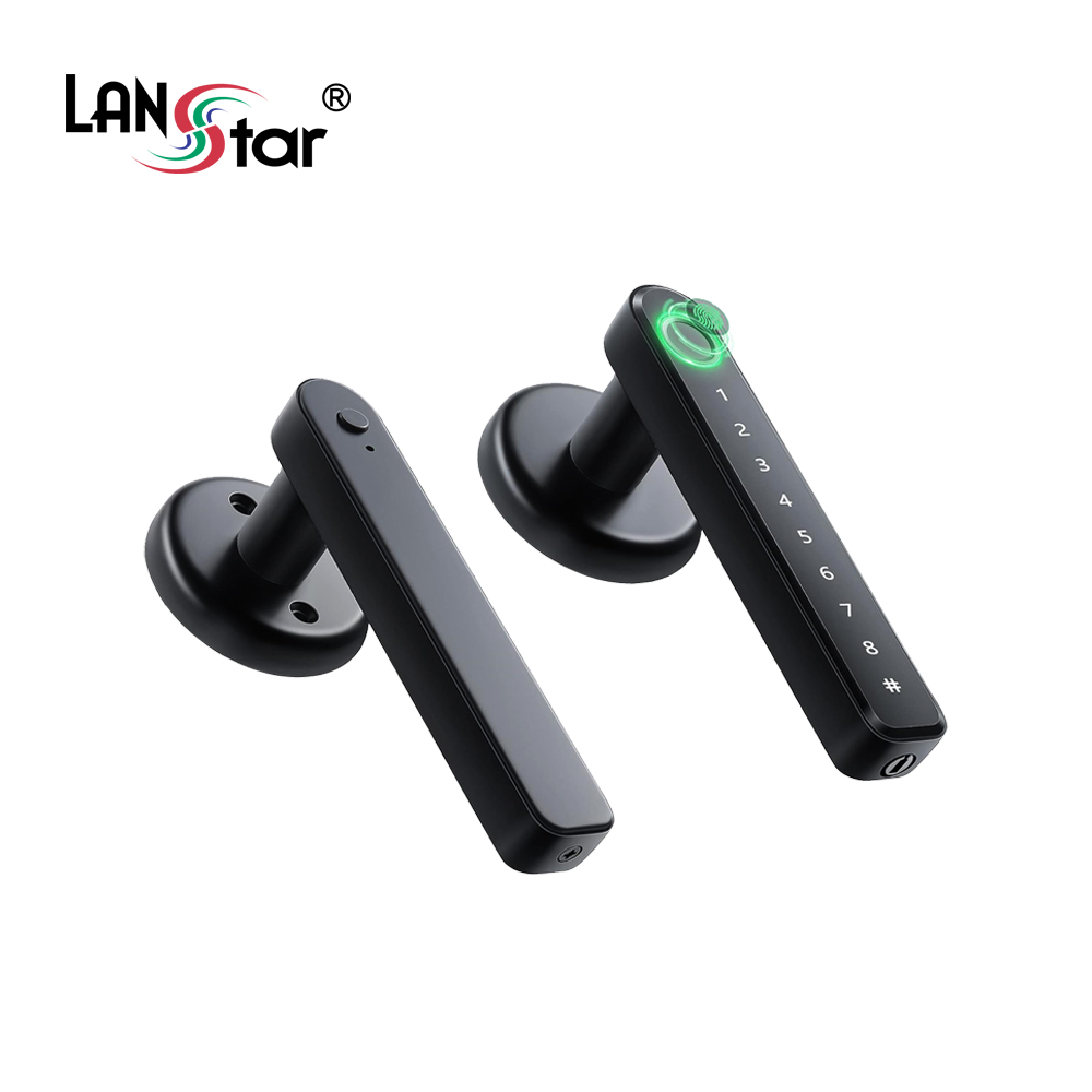 지문+번호키 도어락 방문 손잡이 블랙