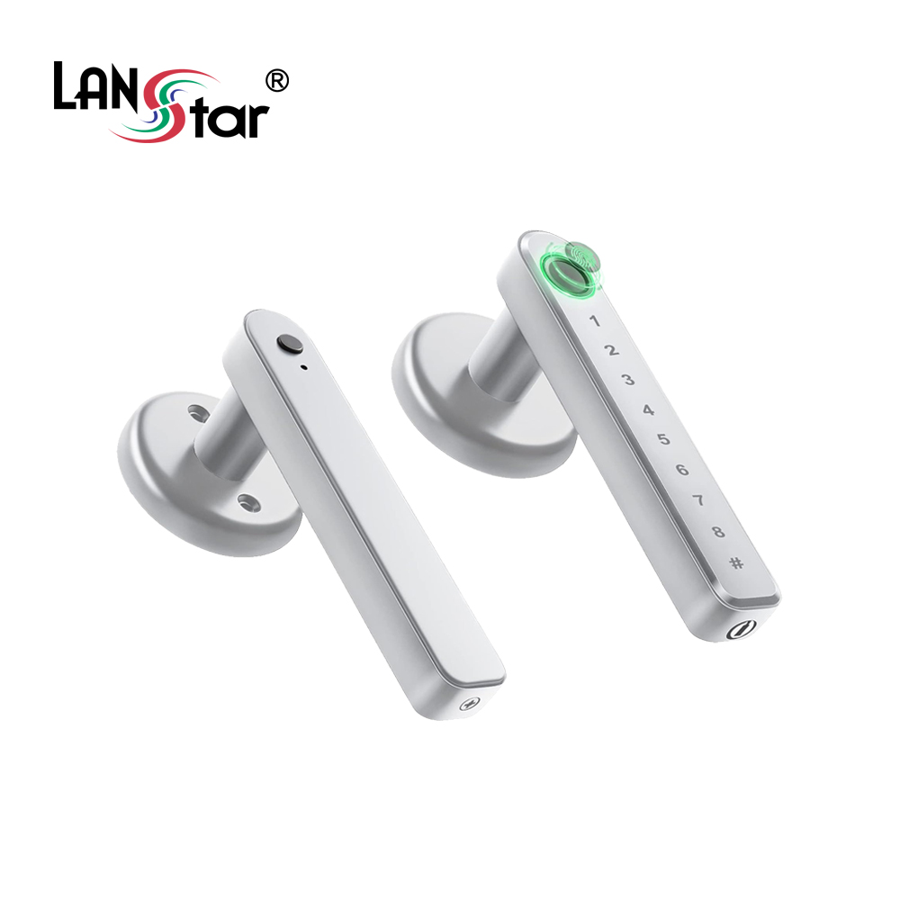 지문+번호키 도어락 방문 손잡이 실버