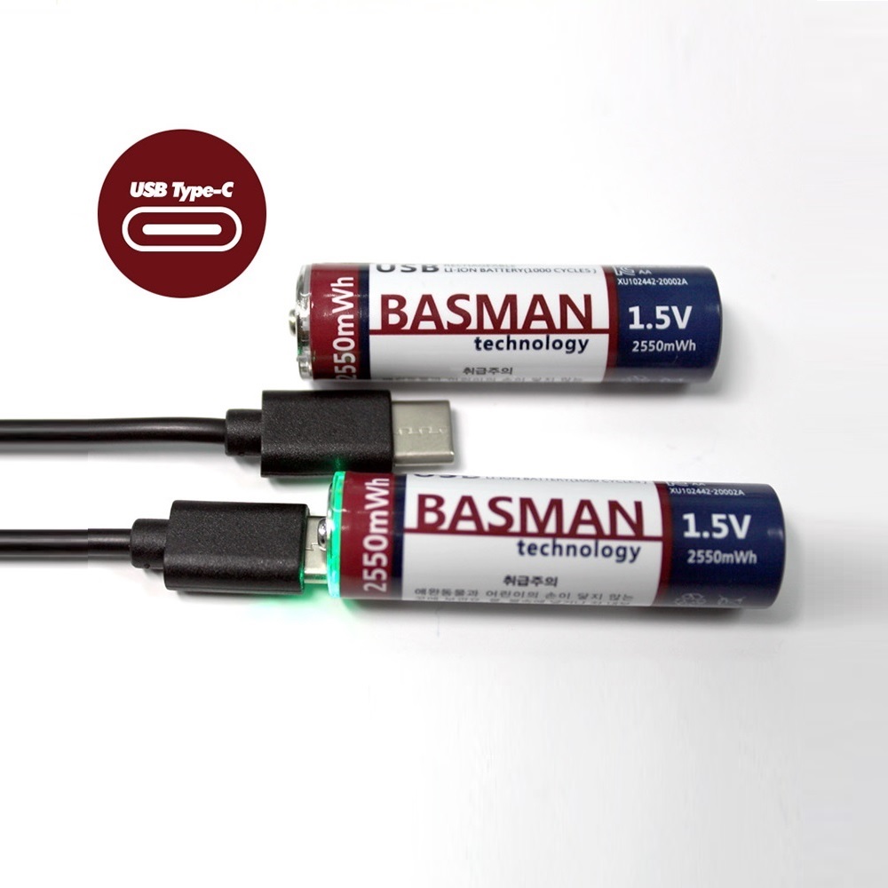 USB 충전식 건전지 AA 1.5v 2550mWh 2알1세트 리튬이온 배터리 AA-1700