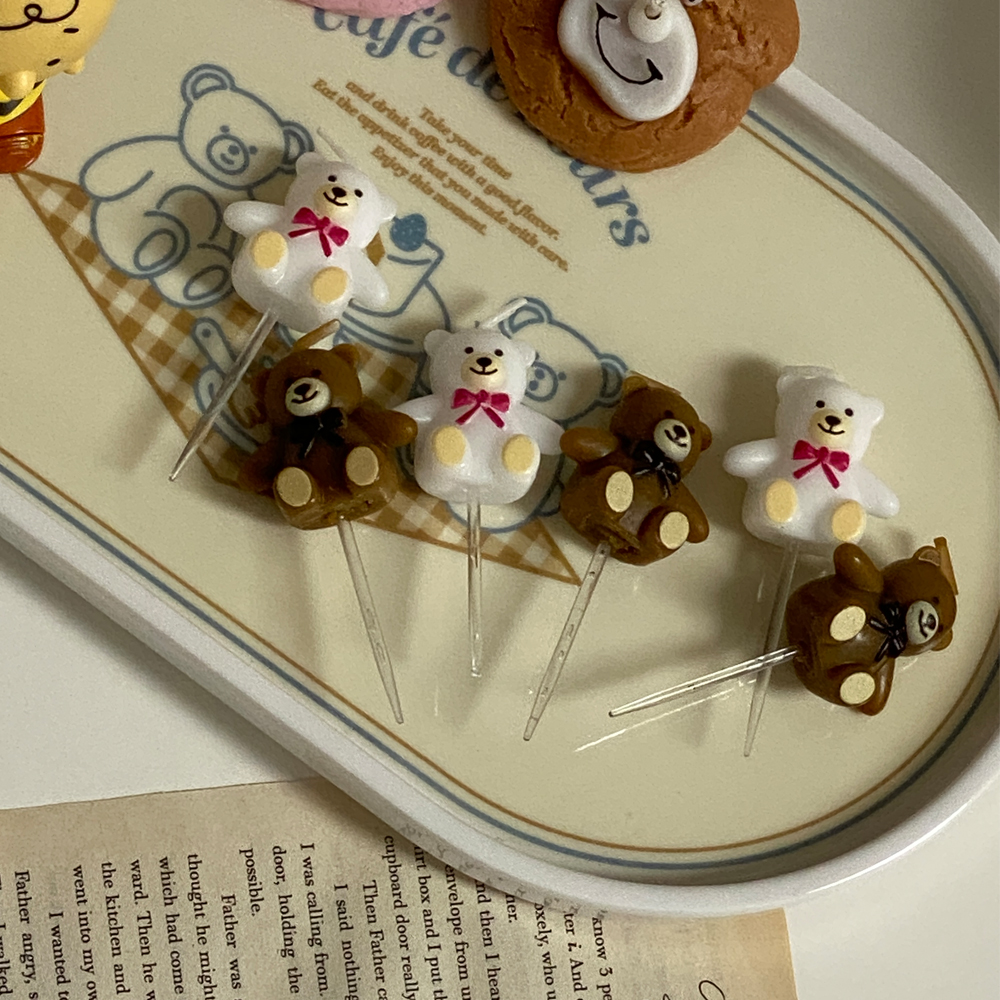 예쁜 케이크초 생일파티 장식 기념일초 리본곰돌이 3개 1set
