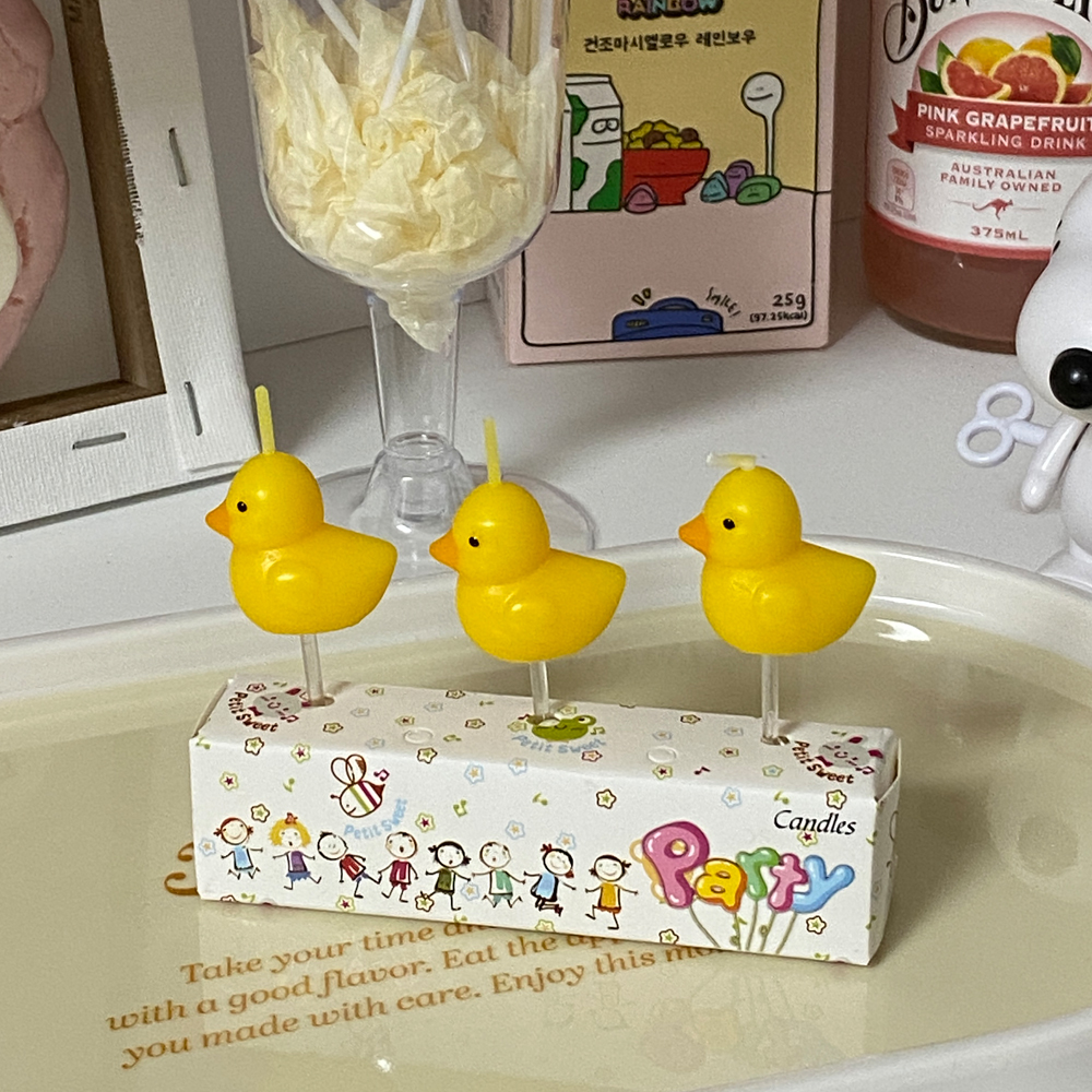 예쁜 케이크초 생일파티 장식 기념일초 노랑오리 3개 1set
