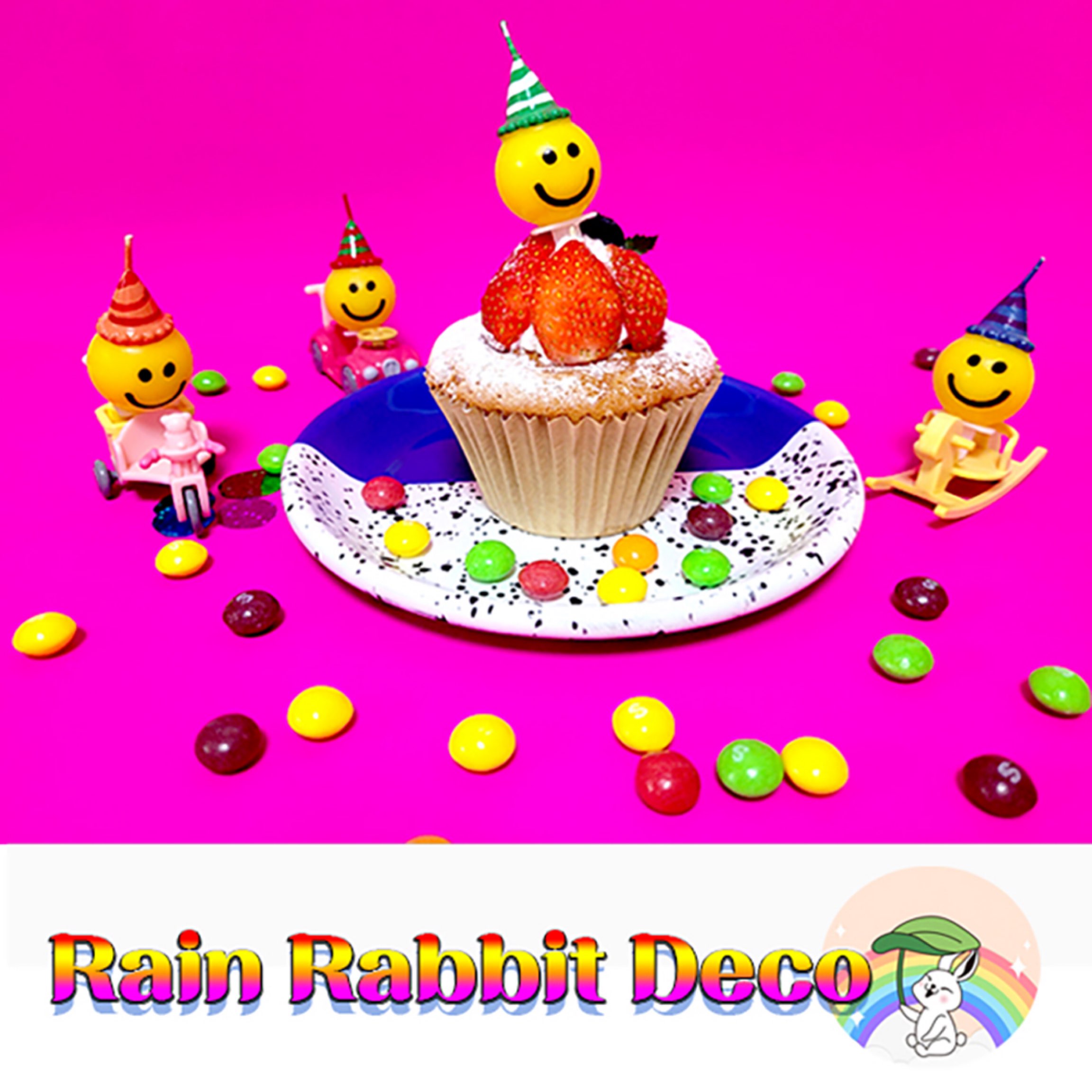 예쁜 케이크초 생일파티 장식 기념일초 꼬깔 스마일초 4개 1set