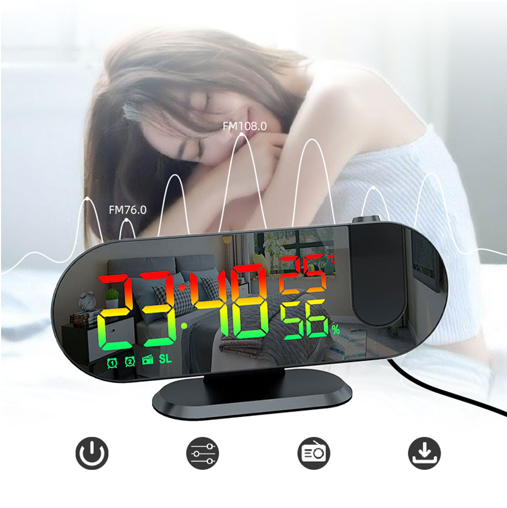 LED 빔 알람시계 탁상 침실 천장 온습도계 FM라디오 화이트