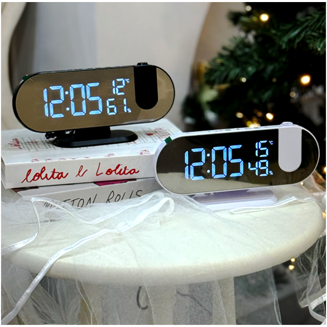 LED 빔 알람시계 탁상 침실 천장 온습도계 FM라디오 블랙