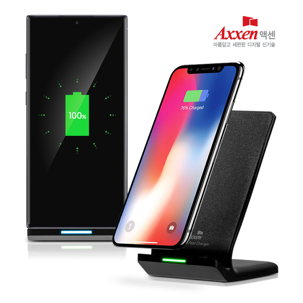 액센 10.5W 듀얼코일 고속무선 충전거치대 A110 블랙