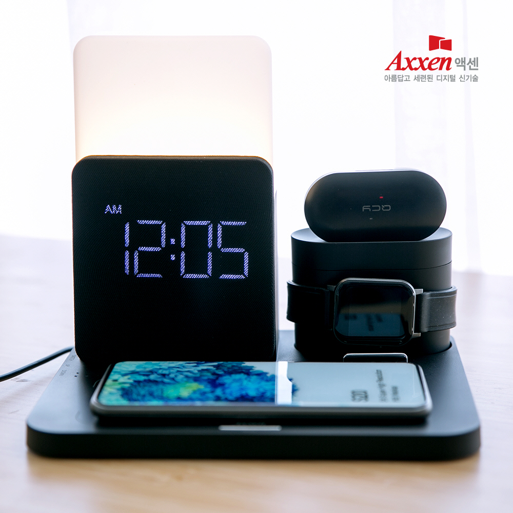 액센 A160 5in1 15W 무선충전 시계 무드램프 거치대