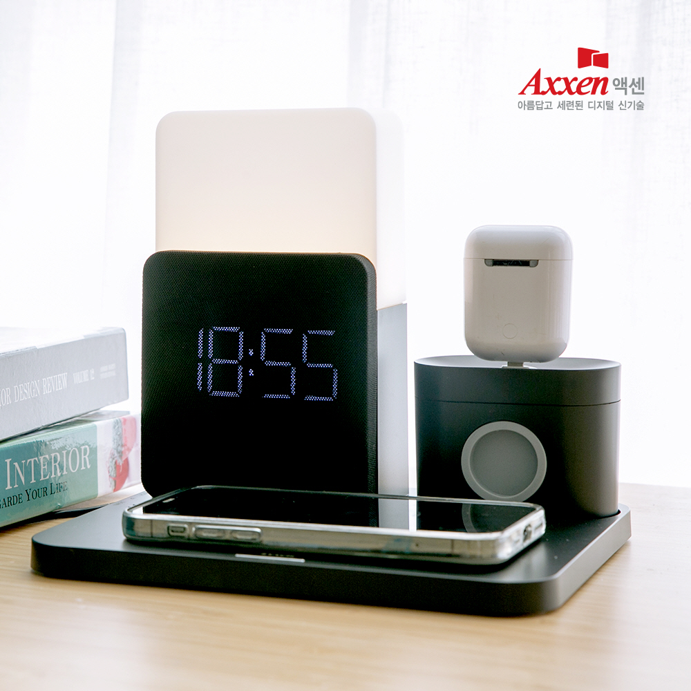 액센 A160 5in1 15W 무선충전 시계 무드램프 거치대