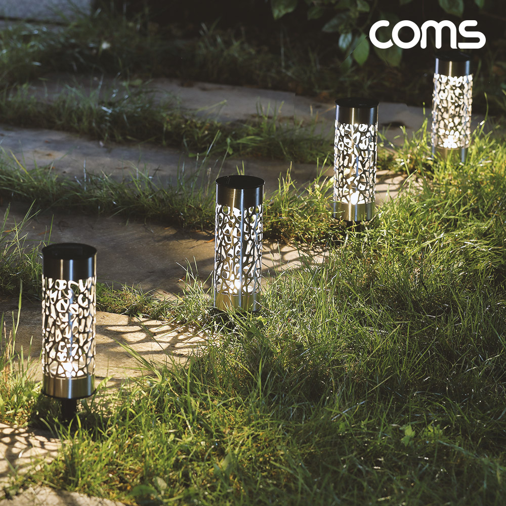 Coms 태양광 LED 정원등 원통 그물무늬 6개입