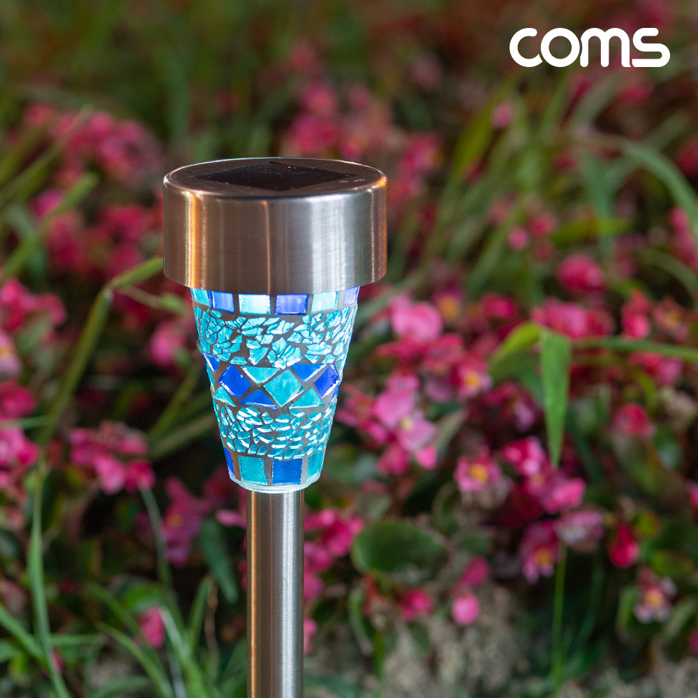 Coms 태양광 LED 정원등 블루 모자이크 6개입