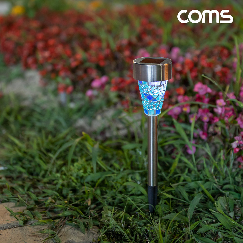 Coms 태양광 LED 정원등 블루 모자이크 6개입