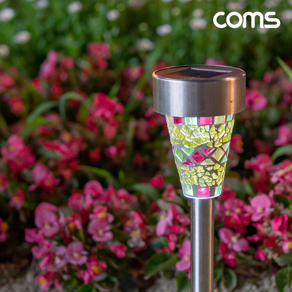 Coms 태양광 LED 정원등 옐로우 모자이크 6개입