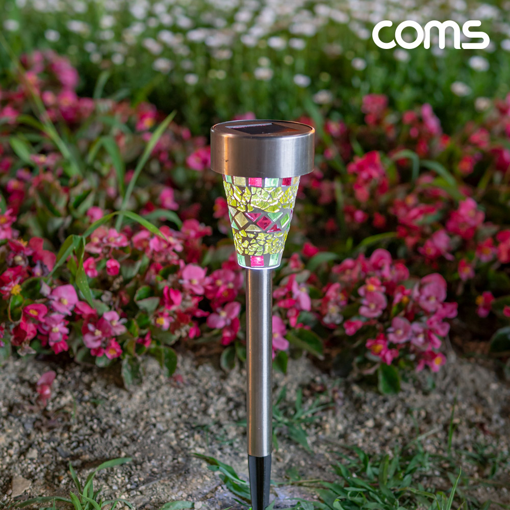 Coms 태양광 LED 정원등 옐로우 모자이크 6개입