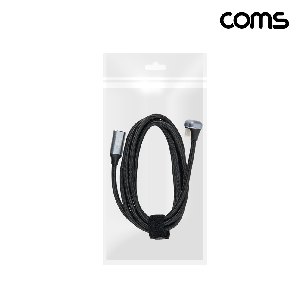 Coms USB 3.2 C타입 연장 케이블 MF 1.5M, 10Gbps PD 고속충전 꺾임