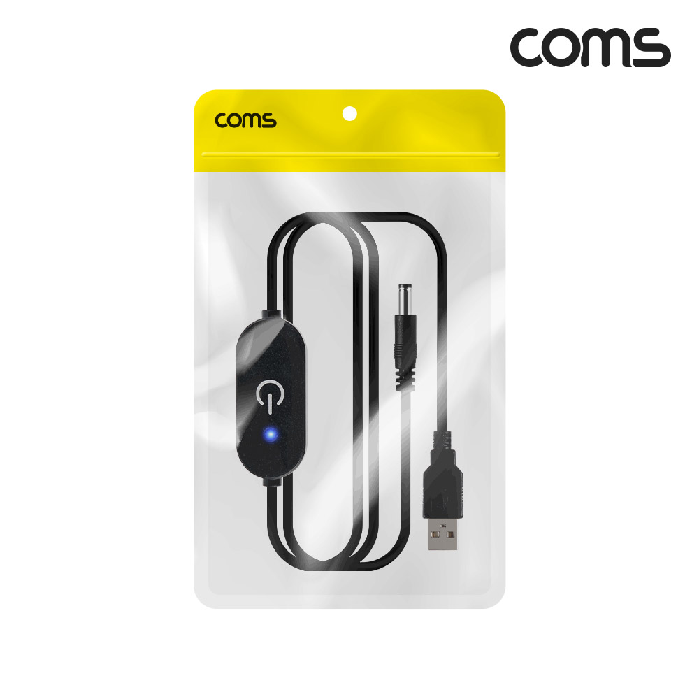 Coms 터치 스위치 전원 케이블 1m USB to DC 3.5x1.35 DC전원 on off LED 표시등 5V 3V