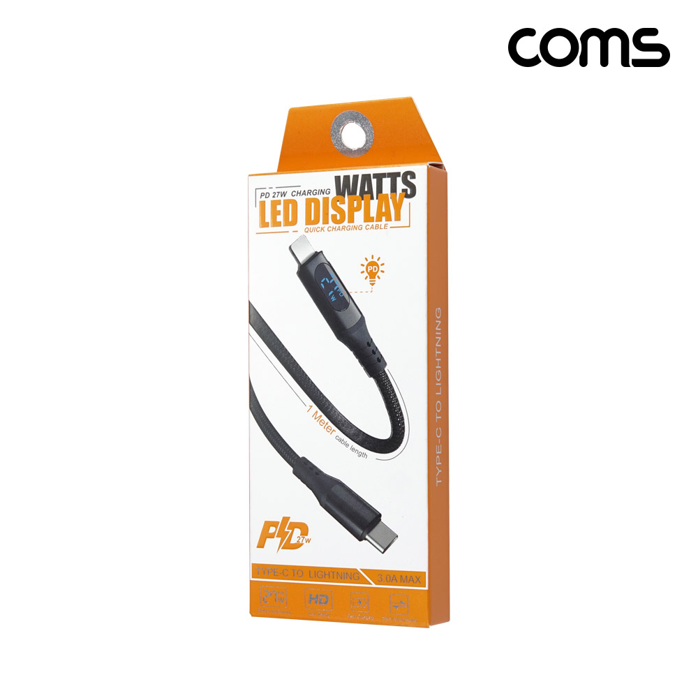 Coms iOS 8핀 고속충전 케이블 1M, C타입 8pin USB 3.1 27W LED 디스플레이