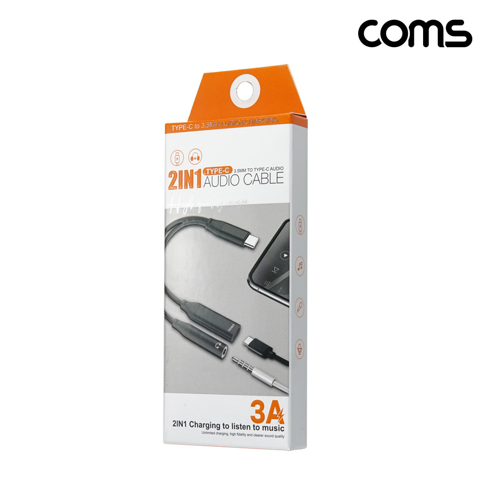 Coms Type C 오디오 젠더 C타입 to 3.5mm 고속충전 12cm 스테레오