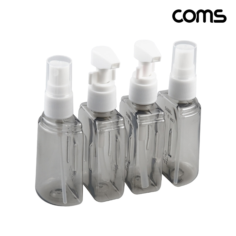 Coms 4 in 1 멀티 보틀 세트, 화장품 디스펜서, 공병용기 여행 캠핑 기내용 50ml x 4