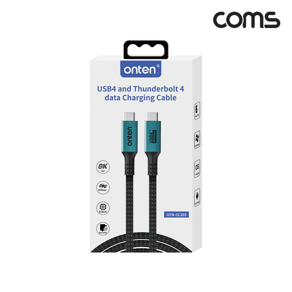 Coms USB 4.0 C to C타입 100W PD 썬더볼트4 케이블 8K 40Gbps 2m