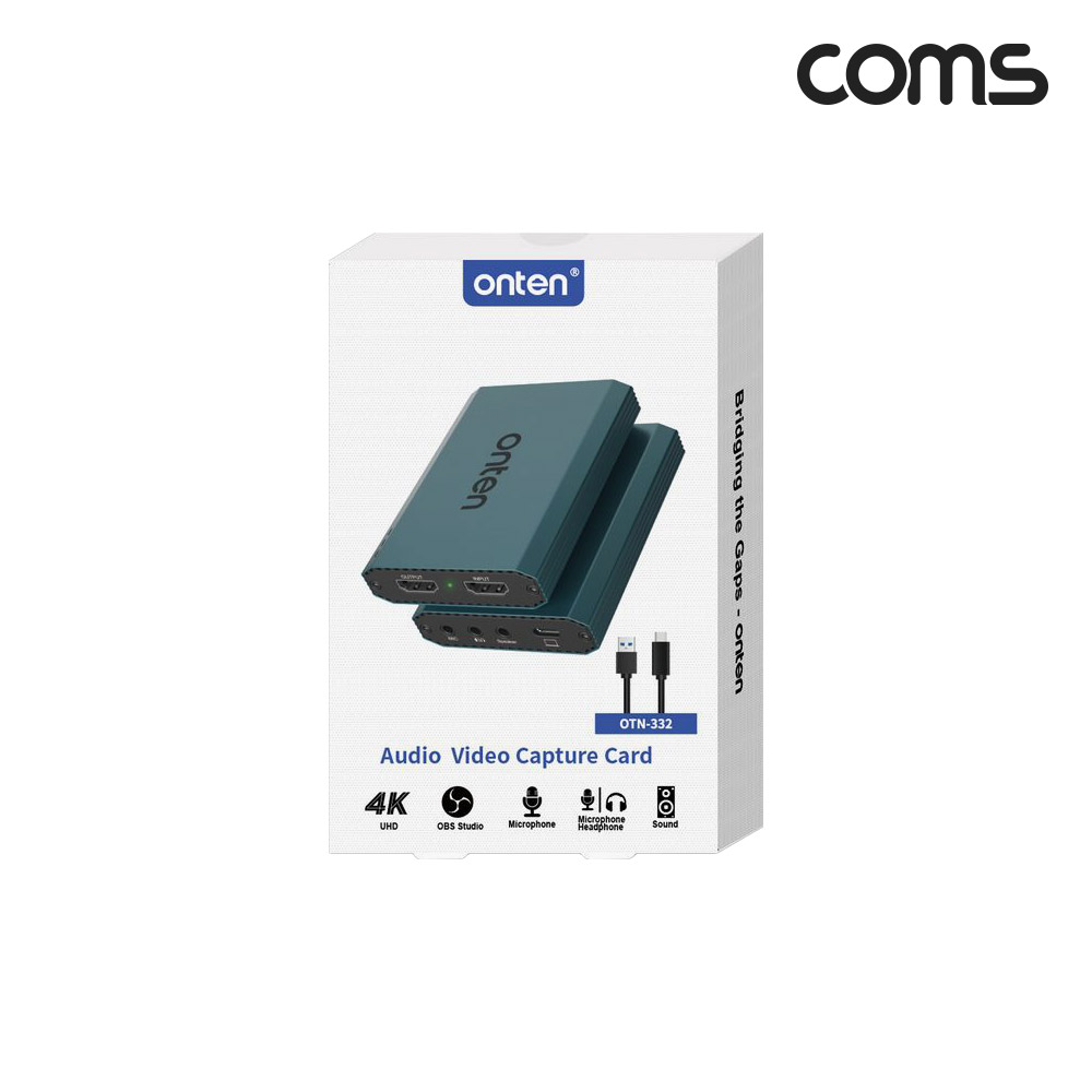 Coms HDMI 캡쳐보드 캡쳐카드 4K 실시간 모니터링 및 1080p 녹화