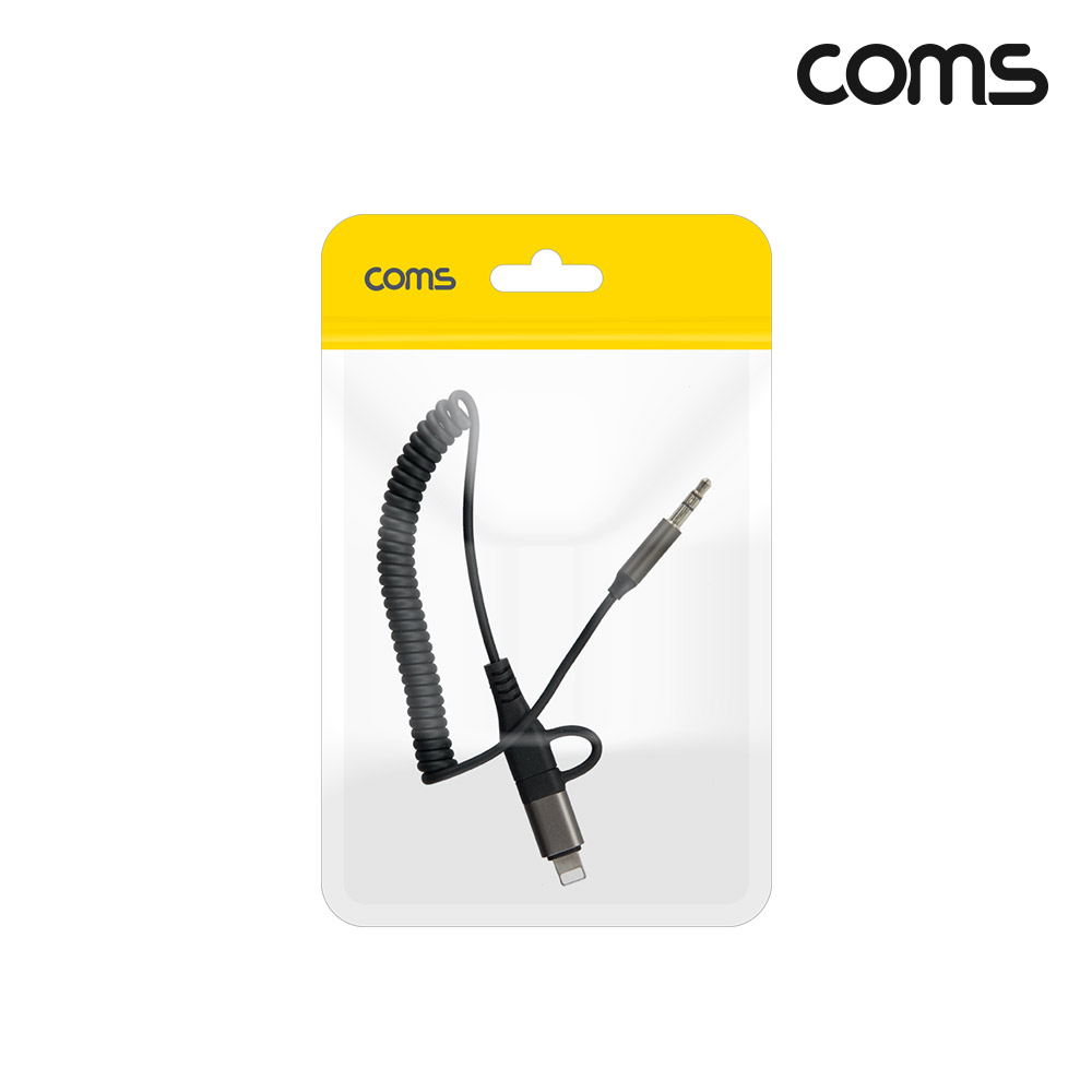 Coms C타입 iOS 8핀 AUX 3극 변환 스프링 케이블 컨버터 8Pin 최대 90cm