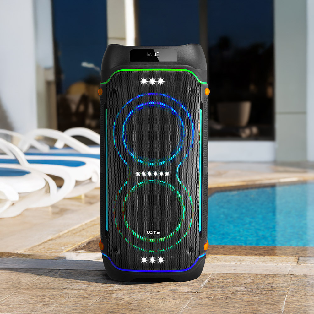 Coms 이동식 UHF 블루투스 스피커 앰프 무선 마이크 최대 400W 노래방 버스킹