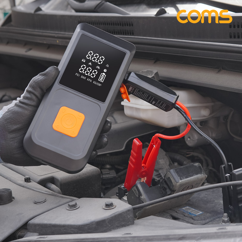 Coms 4 in 1 차량용 공기주입 및 멀티 점프스타터, 10000mAh 차량용 배터리 방전 공기압 에어펌프 공기주입 자동차 오토바이