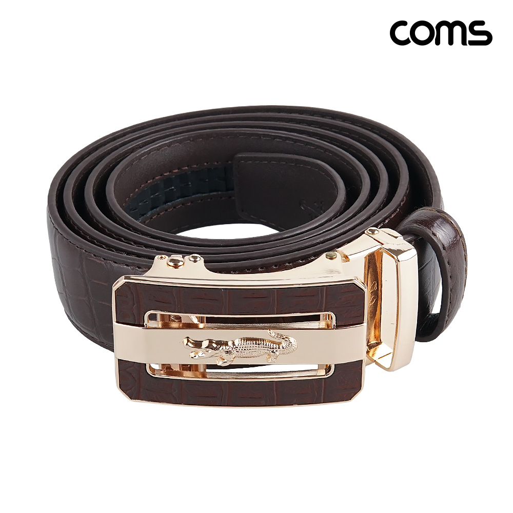Coms 자동버클 가죽 벨트 Brown