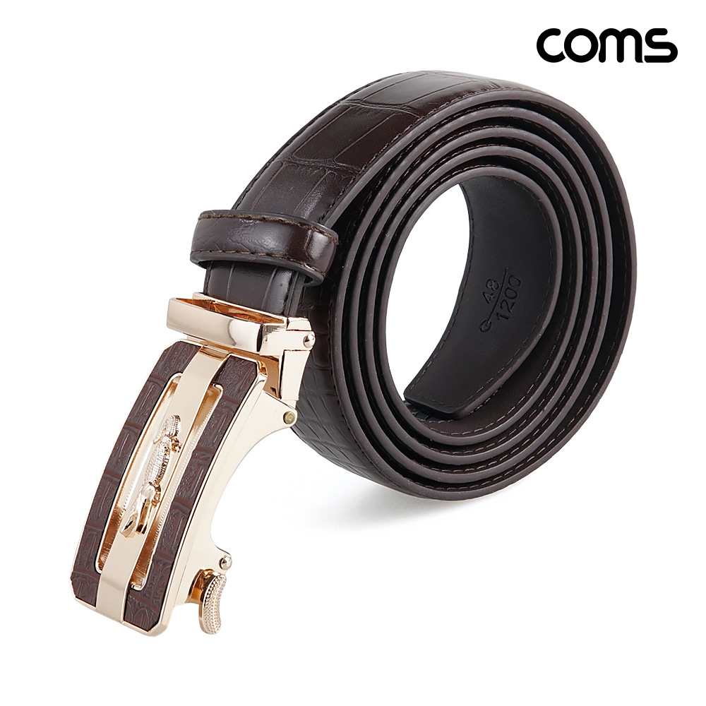 Coms 자동버클 가죽 벨트 Brown
