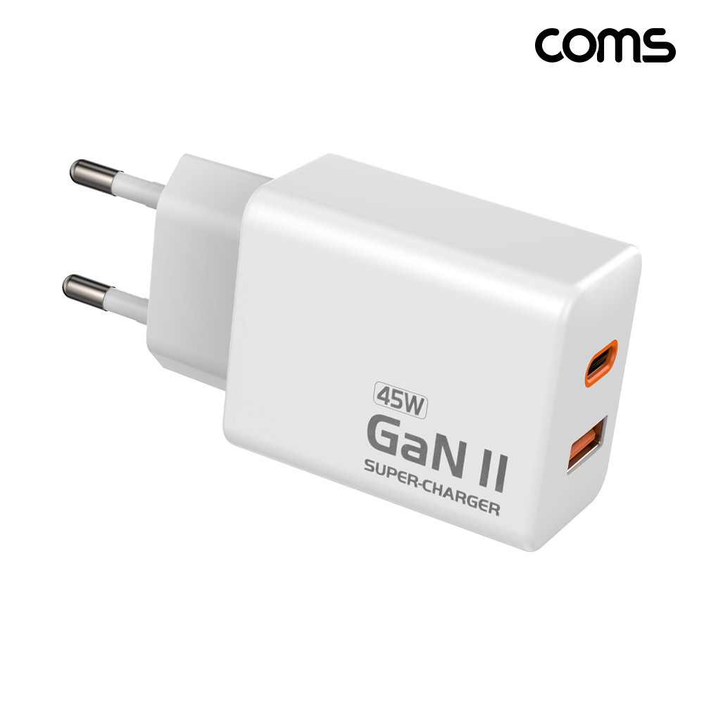 Coms 45W GaN 2포트 고속충전기 PD3.0 PPS C to C 케이블 제공