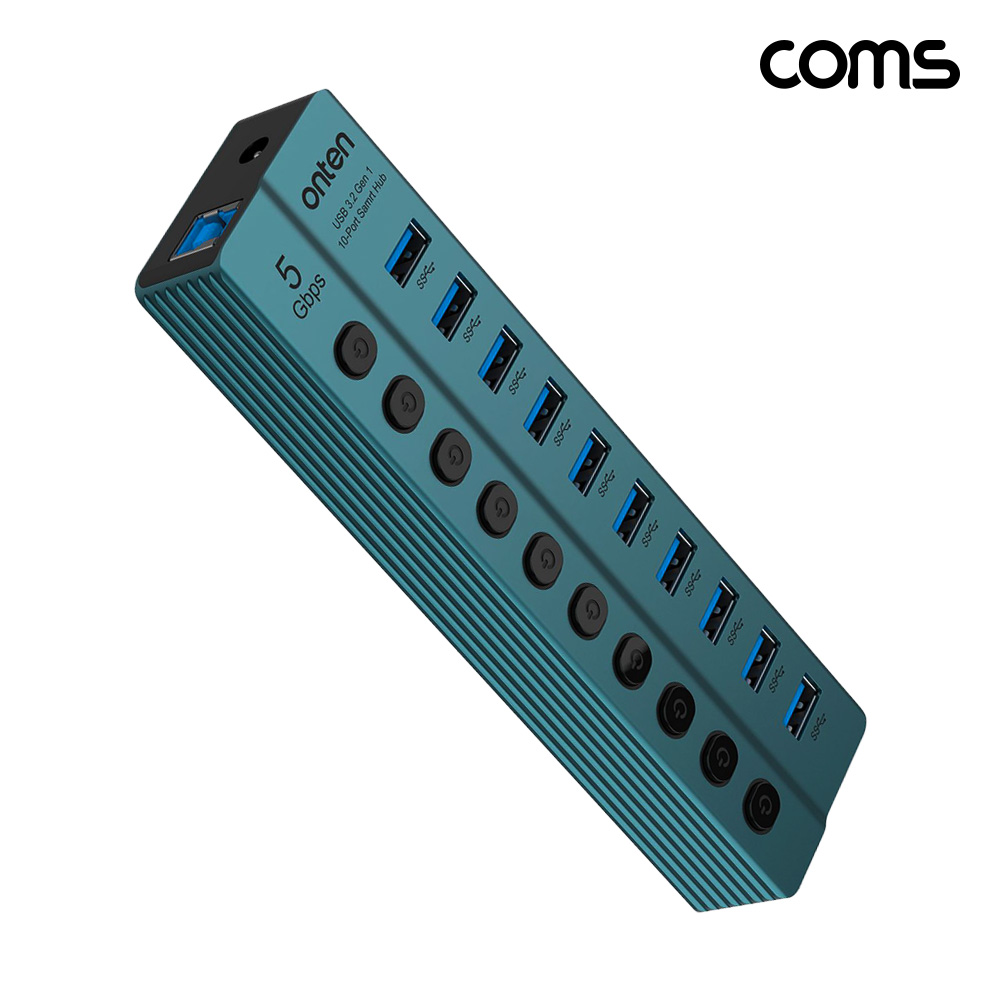 Coms USB 3.0 10포트 멀티허브 5Gbps 개별 스위치 12V 전원 USB 3.2 Gen1