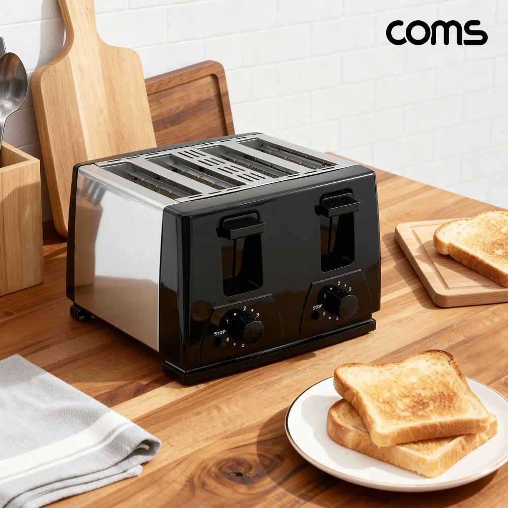 Coms 4구 팝업 토스터기 6단계 굽기조절 토스트기 1300W