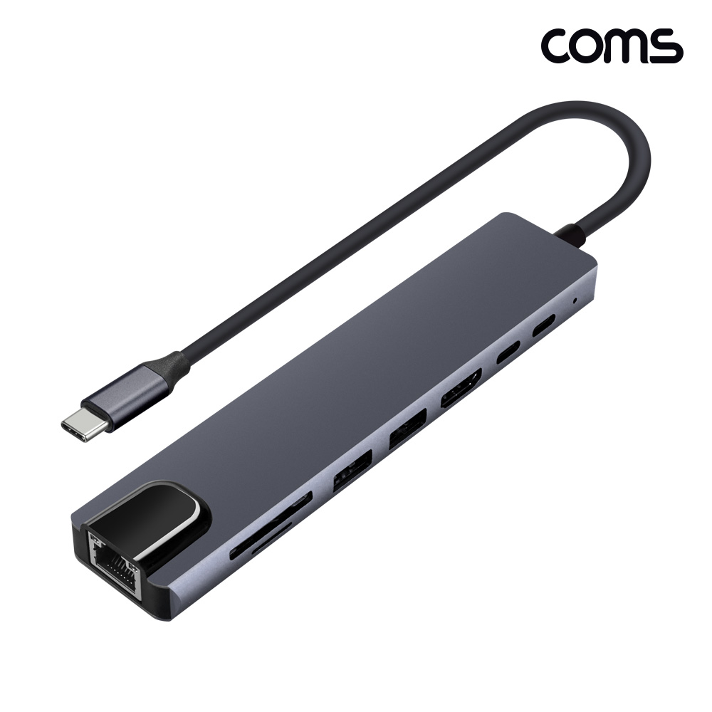 Coms 8 in 1 USB C타입 멀티 허브 HDMI 4K 30Hz PD RJ45 이더넷 랜 카드리더기 SD TF카드