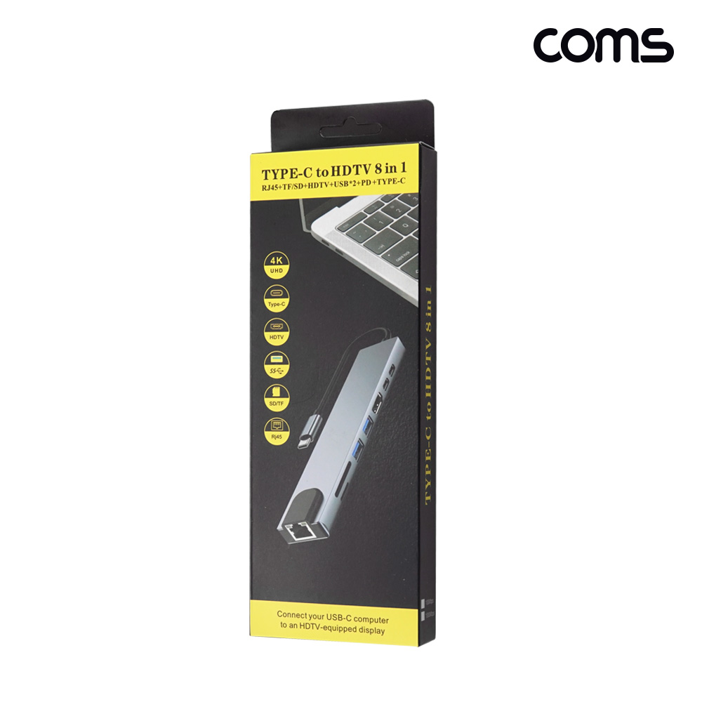 Coms 8 in 1 USB C타입 멀티 허브 HDMI 4K 30Hz PD RJ45 이더넷 랜 카드리더기 SD TF카드