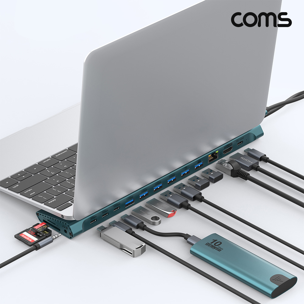 Coms 17 in 1 USB A타입 C타입 멀티 도킹 스테이션 M.2 NVme SSD 컨버터 허브 4K UHD
