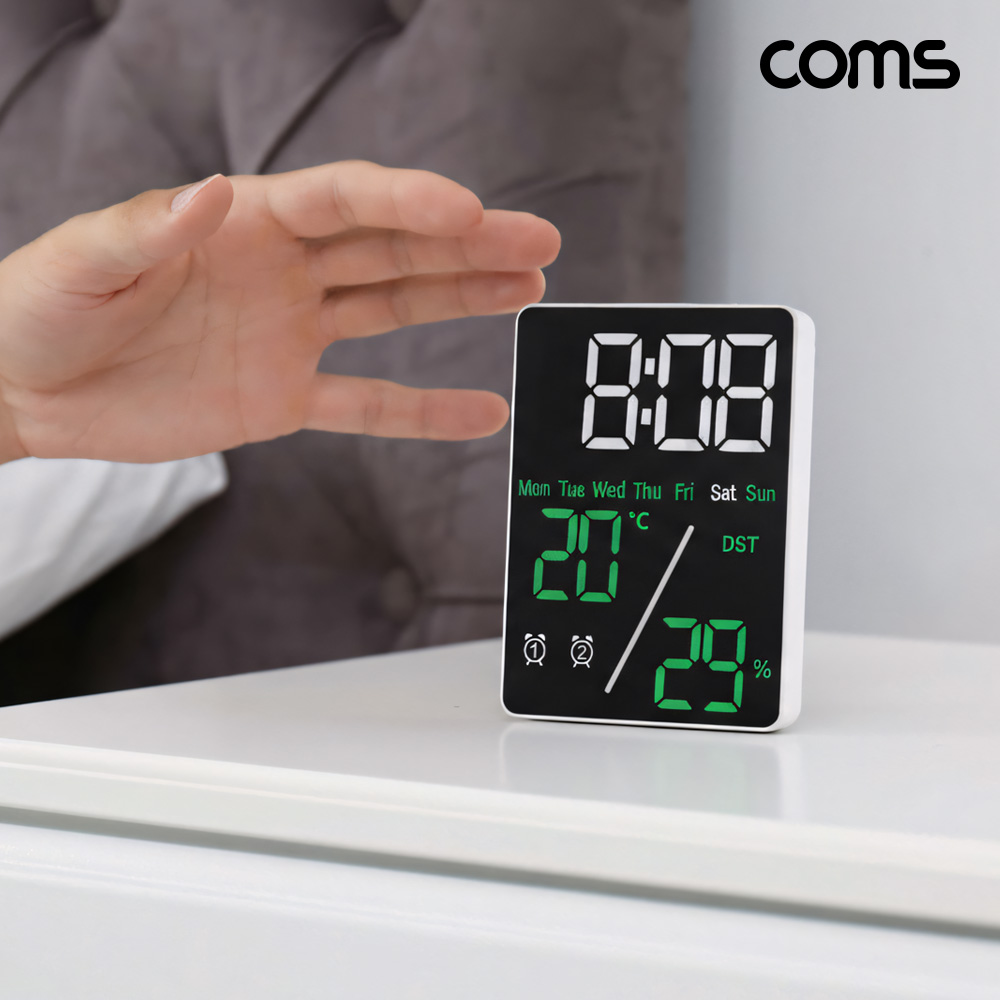 Coms LED 디지털 탁상시계 날짜 요일 온습도 듀얼알람 반복알람
