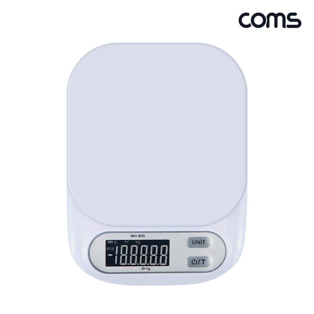 Coms 디지털 주방 저울 1g 단위 측정 영점기능 White