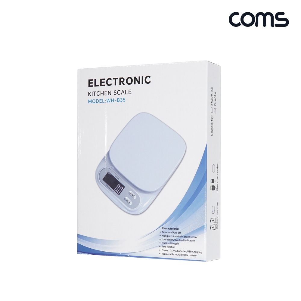 Coms 디지털 주방 저울 1g 단위 측정 영점기능 White
