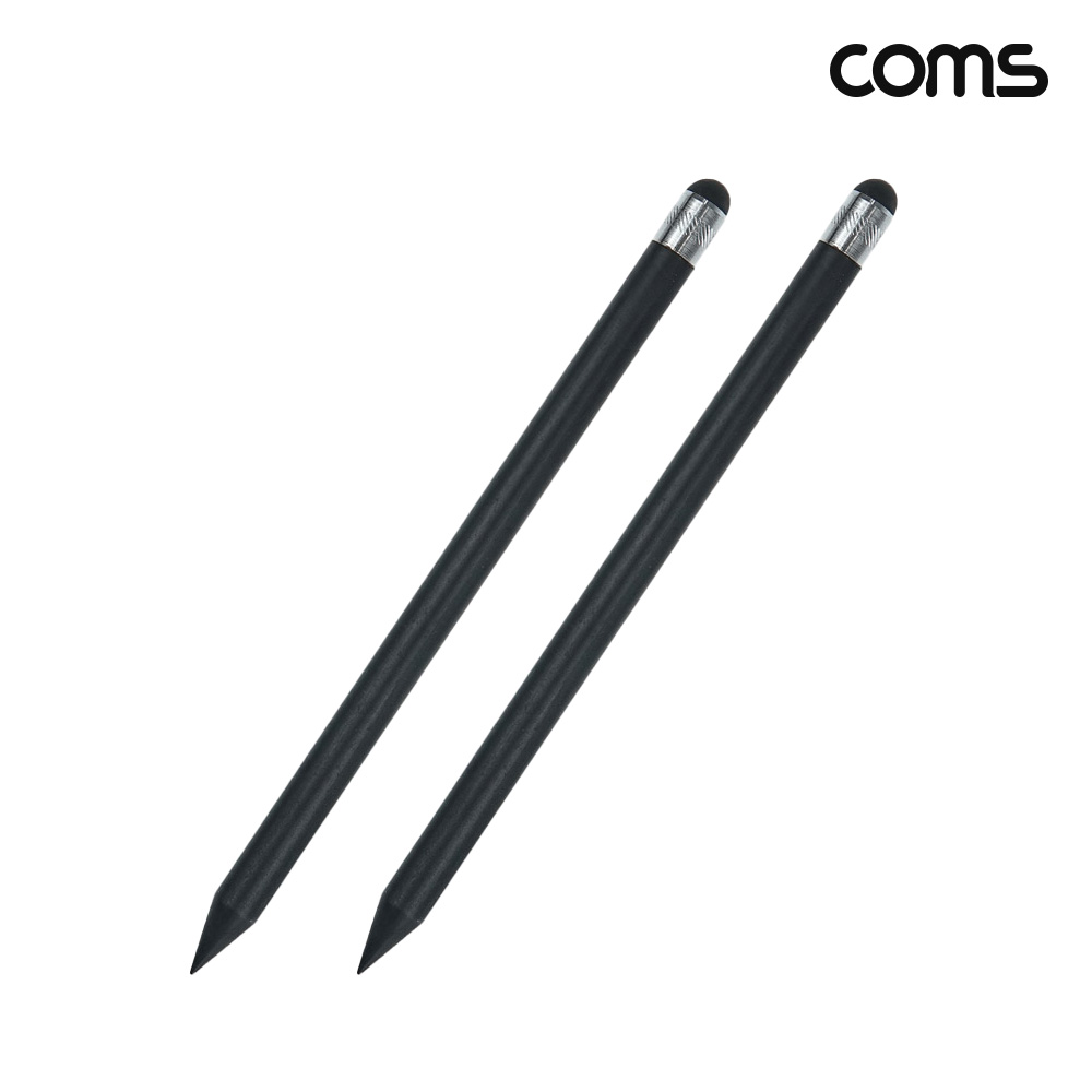 Coms 터치펜 원형 연필 15cm 스타일러스 펜슬형 Black 2개입