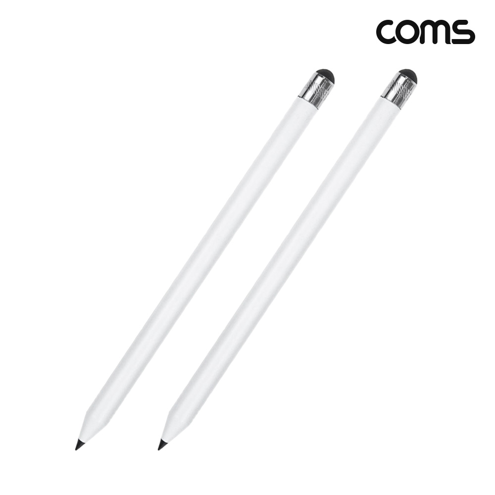Coms 터치펜 원형 연필 165mm 스타일러스 펜슬형 White 2개입