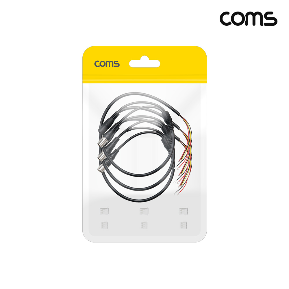 Coms CCTV 제작용 케이블 60cm DC전원 외경 5.5 내경 2.5 BNC잭 3개입
