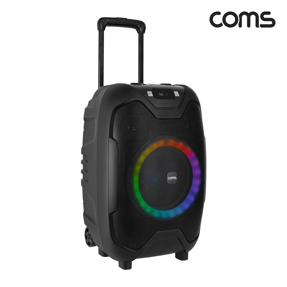 Coms UHF 이동식 블루투스 무선마이크 앰프 LED 파티박스 50W TWS지원 노래방 마이크 미포함