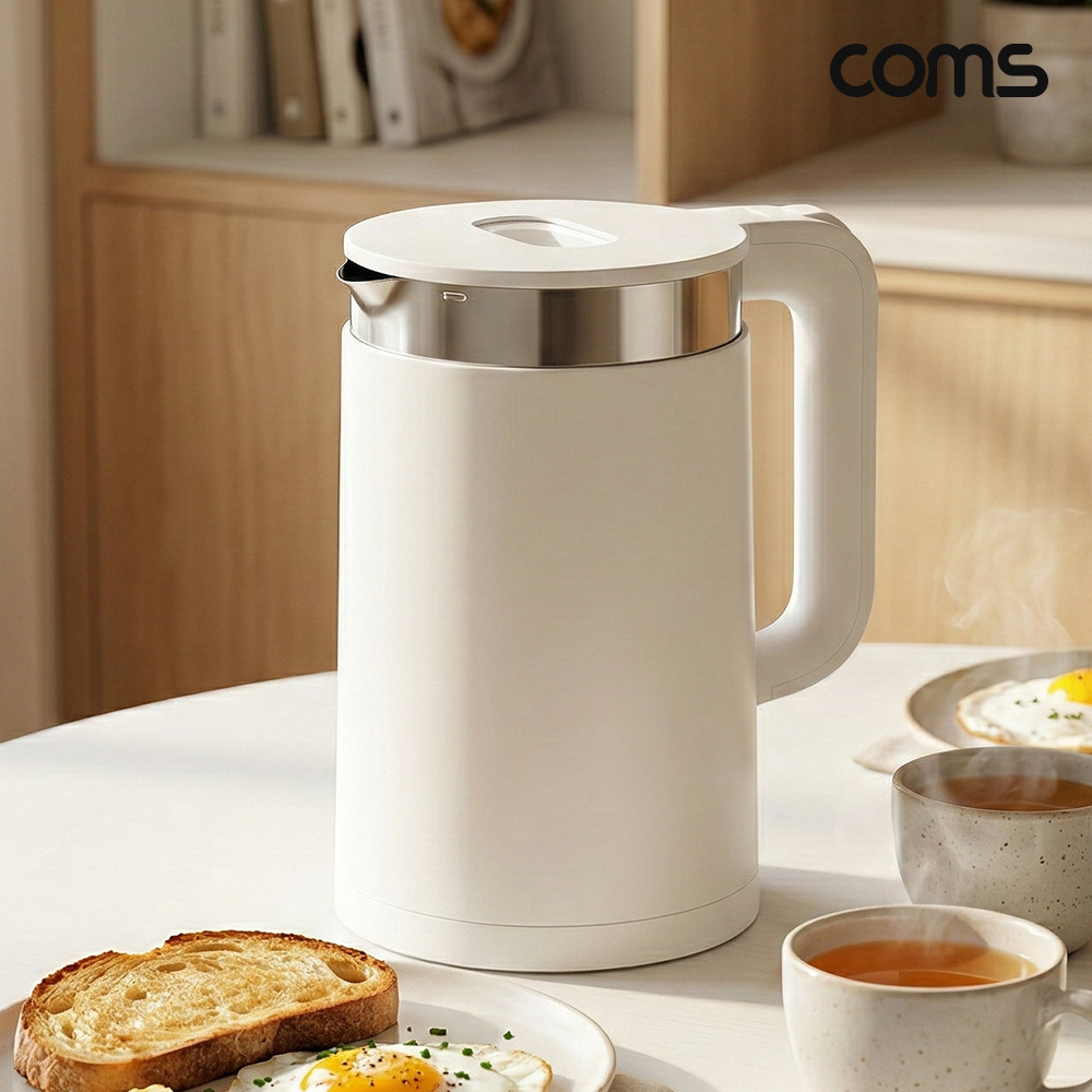 Coms 전기주전자 1.8리터 통 스텐구조 1500W 급속가열 이중단열구조 심플한 디자인