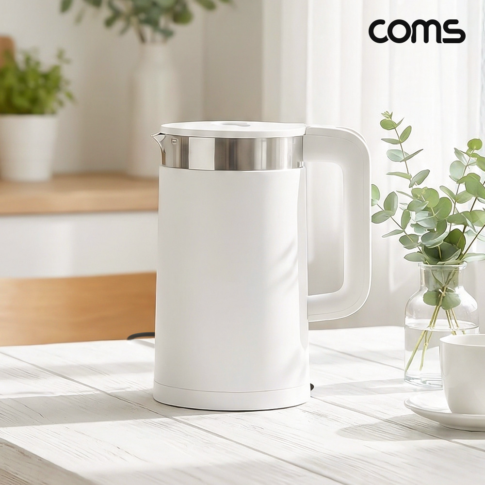 Coms 전기주전자 1.8리터 통 스텐구조 1500W 급속가열 이중단열구조 심플한 디자인