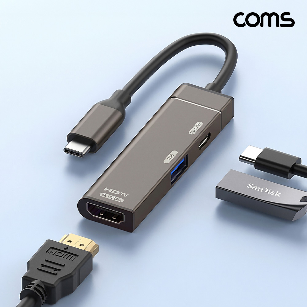 Coms 3 in 1 USB C타입 멀티 허브 PD 100W 충전 HDMI 4K 120Hz