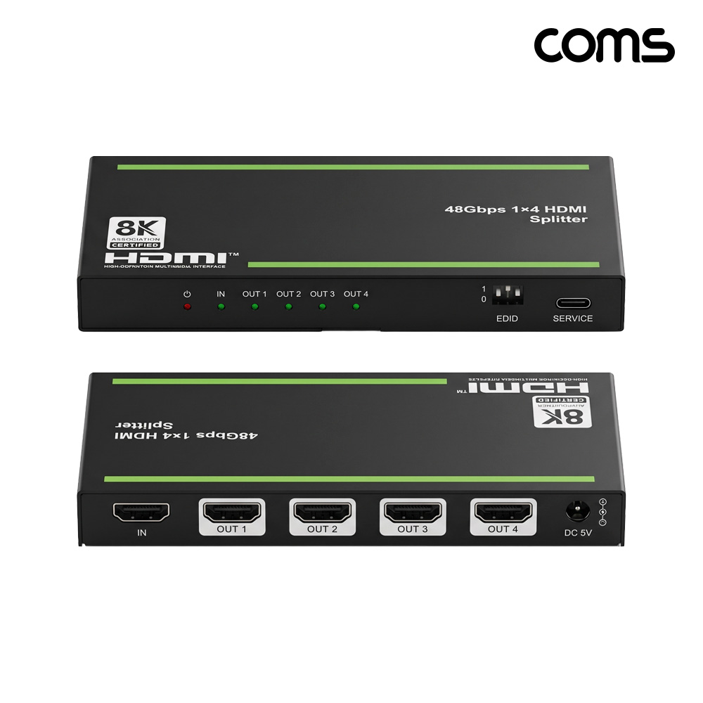 Coms 1x4 HDMI 2.1 분배기 48Gbps EDID 수동 스위치 8K 60Hz 4K 120Hz