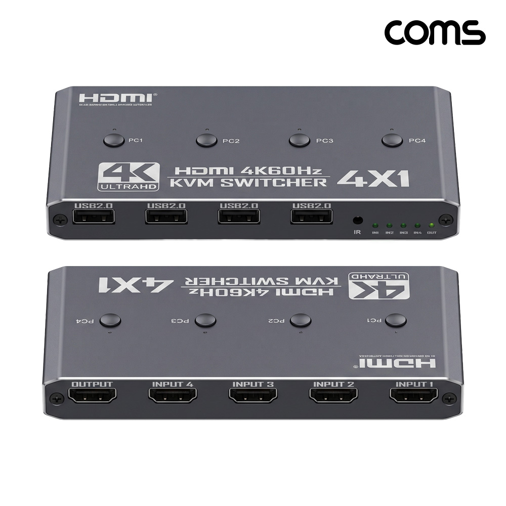 Coms 4x1 HDMI 2.0 KVM 스위치 PC 4대 제어 USB 4포트 4K 60Hz