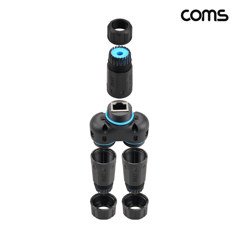 Coms IP68 LAN RJ45 FF CAT6 케이블 보호 방수 커넥터 T형